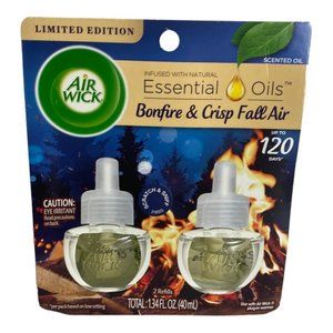 Air Wick Essential Oils Refill, Bonfire and & Crisp Fall Air, Pack of 2 NEW